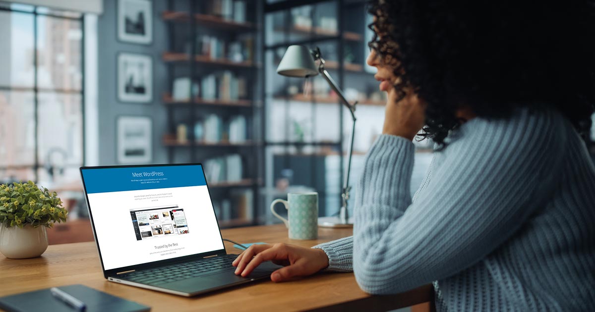 Person sitting at desk using wordpress.org.