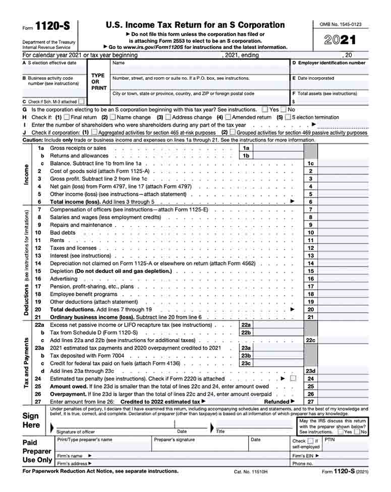 Snapshot of Form 1120-S
