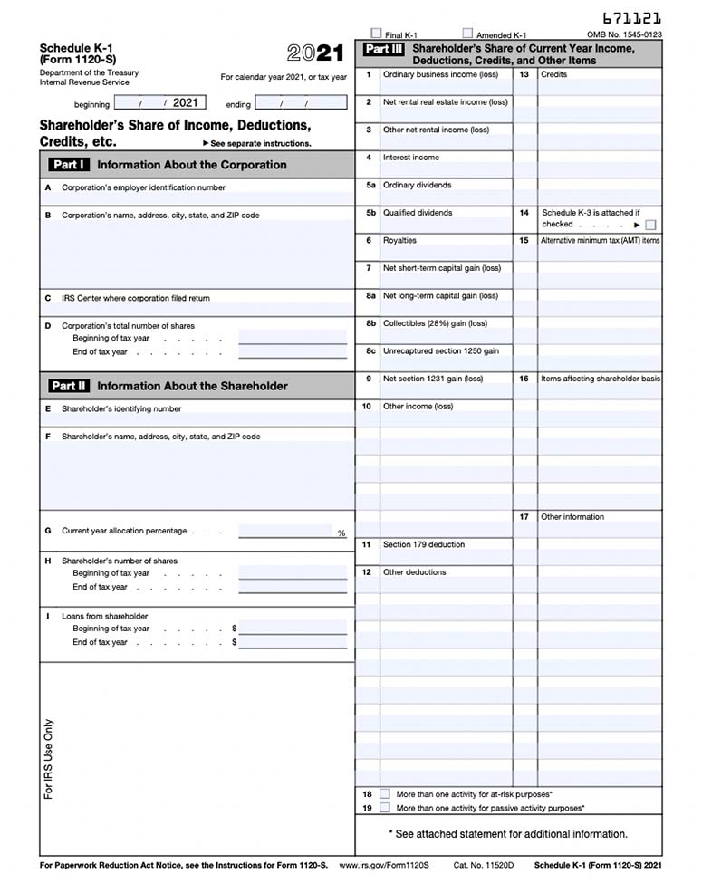 Snapshot of Form 1120-S.