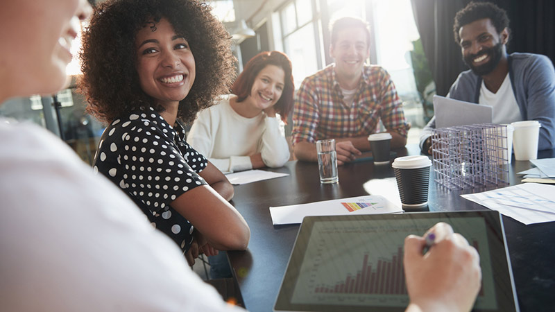 Coworkers having a business meeting.