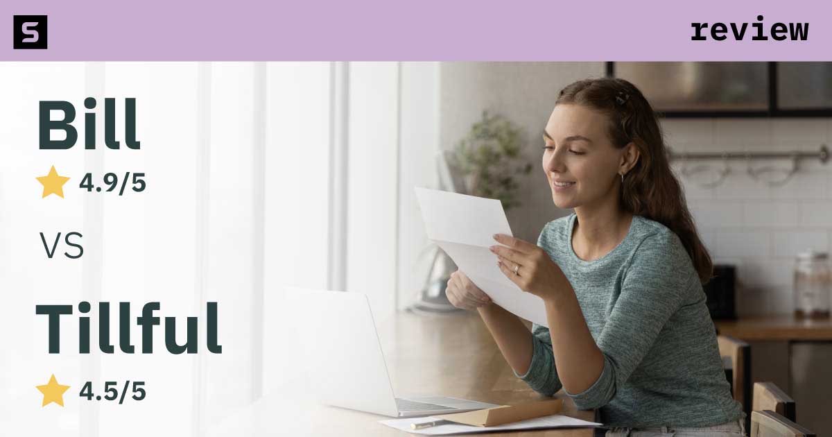 Woman comparing BILL versus Tillful ratings.