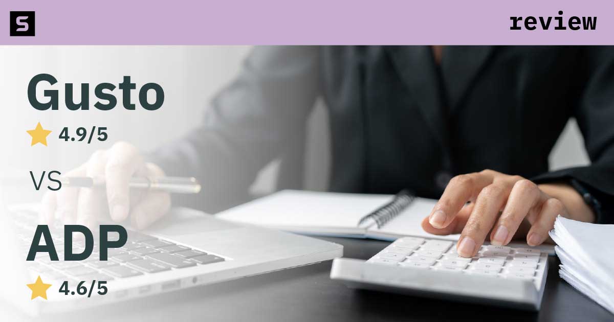 Woman smiling next to gusto and adp rating.