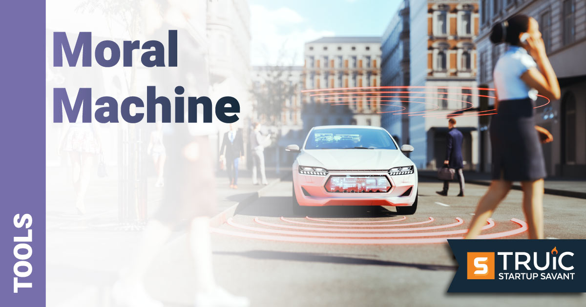 Futuristic urban street with a self-driving car.